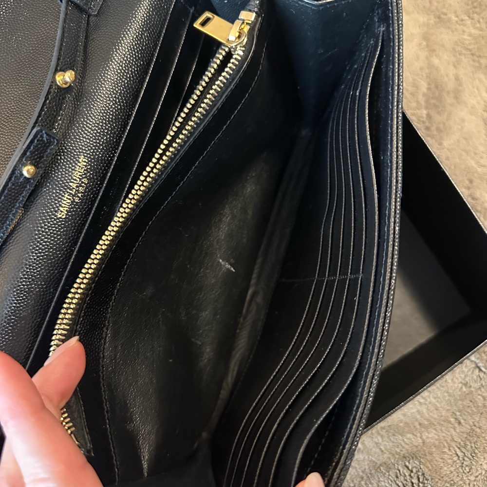 YSL Classic Cassandre Chain Wallet in Grain De Poudre Leather in Black - Picture 7 of 16
